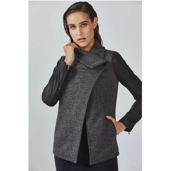 FABLETICS Faux Leather Milano Open Front Moto Jacket with Zipper Sleeve // S - Picture 1 of 12